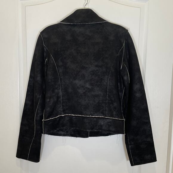 Splendid Faux Suede French Terry Moto Jacket Black White Raw Hem XS - Picture 6 of 6